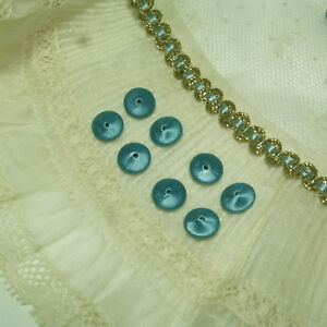 Antique Vtg Tiny Small French Doll Dress Shoe Silk Button Beads Teal Blue 1890