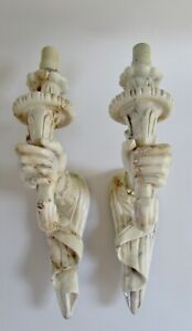 Mid Century Figural Sirmos Style Plaster Hand Torch Sconces
