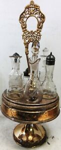 Vintage Clear Six Bottle Cruet Set With Silver Plated Holder