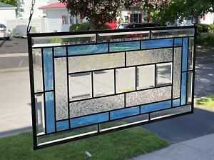 Clear Beveled Stained Glass Window Panel Blue And Clear Glass