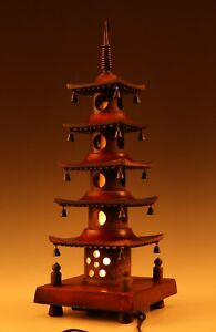 Japanese Old Vintage Wooden Figure Five Story Pagoda Lamp 