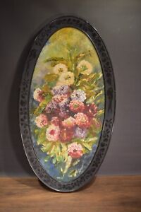 Vintage Coralene Framed Painting On Board 23 5 By 11 Painting Glass Beads