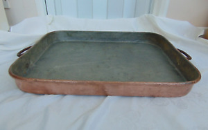 Large 68cm Antique French Copper Roasting Baking Bain Marie Pan 7 5kg