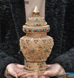 A Old Tibet Buddhism Temple Silver Filigree Inlay Gem Tanks Crock Bottle Pot Jar