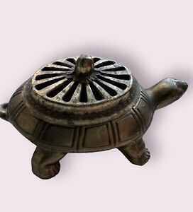 Vintage Incense Burner Brass Turtle With Shell Lid 4 In X 3 In Beautiful Patina