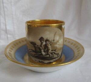 Dagoty Paris Porcelain Cup And Saucer C 1810 Sevres Qty Cupids Riding Dogs