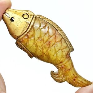 Chinese Jade Or Stone Carving Fish Antique Or Vintage Zoomorphic Gold Paint A
