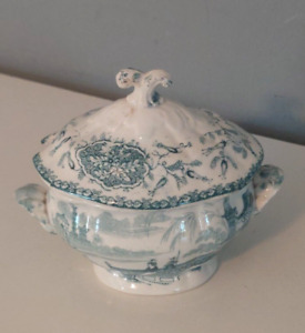 Sale Antique Miniature Davenport Tureen W Chinoiserie Pattern Hand Painted 