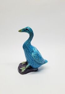 Antique Chinese Porcelain Turquoise Glazed Duck Figure Sculpture