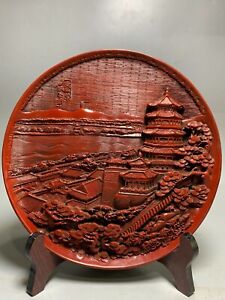 9 6 Chinese Plate Lacquer Ware Plate Landscape Tray