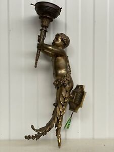 A Stunning French Bronze Louis Xvi Wall Sconce Applique Boy Holding Torch 1 