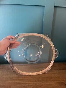 Vtg Clear Serving Tray Silver Overlay Art Deco Handles