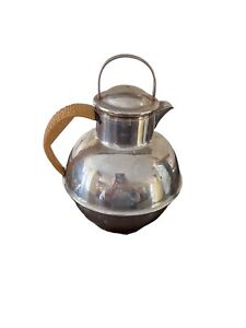 Webster Wilcox International Silver Small Coffee Tea Pot Rattan Handle Mcm Style