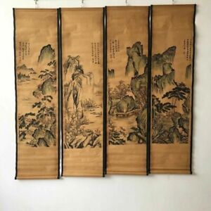 China Scroll Painting Quadruple Mural Paintings Hanging Painting Landscape