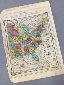 Antique 1847 Map Of United States Smith S Intro To Geography Hand Colored