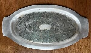 National Silver Company Silver Plate Tray Plate Oval Ornate 10in 