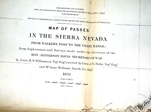 1853 War Department Jeff Davis Map Of Passes In The Sierra Nevada