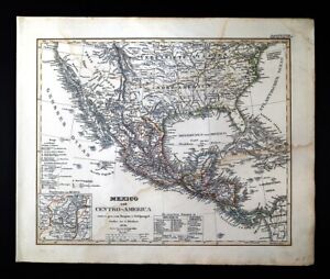 1847 Stieler Map United States Texas Mexico California Central America Panama