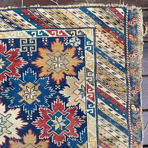 Antique Rug 4 1 X 7 1 Blue Hand Knotted Tribal Caucasian Oriental Rug