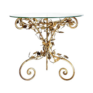 Mid Century Italian Gold Tole Flower Table With Glass Top