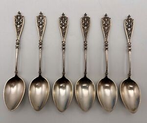 Antique Koch Bergfeld 800 Continental Silver Set 6 Spoons Cherub 1884