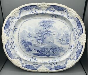 Antique Pottery Pearlware Blue Transfer Printed Platter Chinoiserie C1830