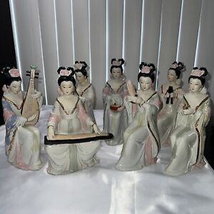 Chinese Figurine Statue Vintage Playing Musical Instruments Set Of 7 Ladies