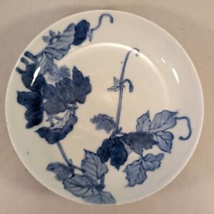 Antique Japanese Blue White Nabeshima Porcelain Plate Grape Vine 6 1 4 A