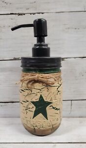 Primitive Crackle Tan Black Stars Mason Jar Soap Dispenser