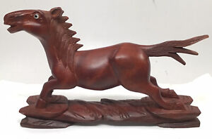Vintage Chinese Hand Carved Boxwood Wood Running Horse Figurine Statue 9 2 