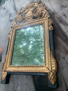 Antique French Bridal Mirror Painted Gilt Wood
