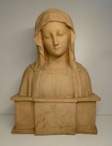 Large Terra Cotta Art Deco Bust Mother Virgin French Donatello 18 