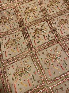 84 X 102 Vintage Hand Embroidered Tapestry King Quilt Top Embellished Camels