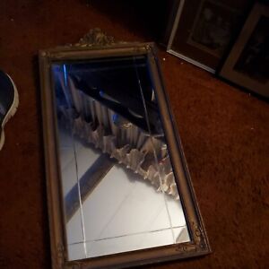 Antique Baroque Wood Gilt Framed Etched Mirror 29 Tall 14 Wide