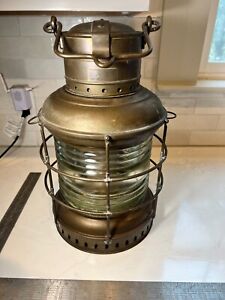 Large Unused Brass Vintage Marine Lantern Perko 1960 77 W Chimney Clear Nice