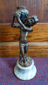Vintage Bronze Cherub Puti Angel Statue Sculpture Candlestick Marble Plinth 10 
