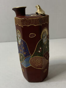 Vintage Japanese Ceramic Satsuma Immortal Kutani Sake Bottle Lithophane Gold