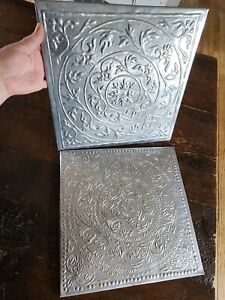 Set Of 2 Hosley Tin Tiles 12 25 Square Wall Hanging Embossed Punched Metal