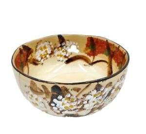 Japanese Akamine Hand Painted Plum Autumn Leaves Noodle Soup Bowl Japan Openwork