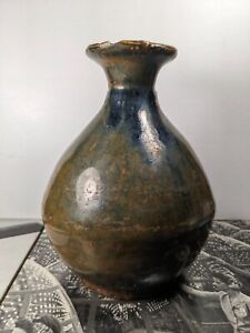 Antique Tiger Whiskey Ceramic Bottle 6 5 Inches Tall Blackish Blue Glaze