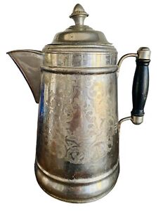 Vintage Silver Tone Metal Coffee Pot Sweeney Ware 10 5 High Black Wood Handle