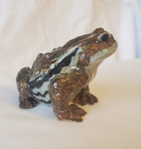 Vintage Japanese Art Pottery Toad Frog Sculpture Signed Marked By Artist