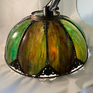 Antique Victorian Green Stained Glass Light Shade