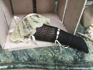Antique 1920s Leg Pin Cushion Netted Stockings Lace Trim Ribbons Unused 6