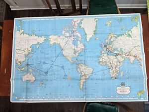 Vintage Hammond International Map Of The World 50 X 33 Ship Air Routes 1957