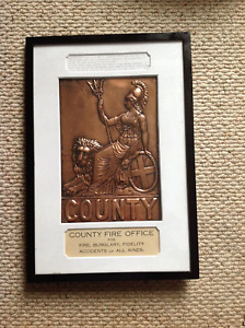 Vintage County Fire Office Copper Replica Plaque In Frame