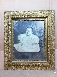 Vtg 1800s Wood Pressed Carved Gold Guild Frame Haunted Looking Picture Charcoal