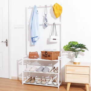 Hall Tree With Shoes Rack Entryway Coat Rack Shoe Storage Shelf With Shelves New