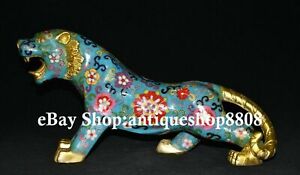 13 China Bronze Cloisonne Enamel Fengshui Zodiac Tiger Beast Animal Statue