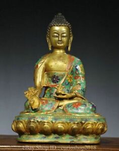 10 8 Xuande Chinese Bronze Cloisonne Enamel Buddhism Shakyamuni Buddha Statue